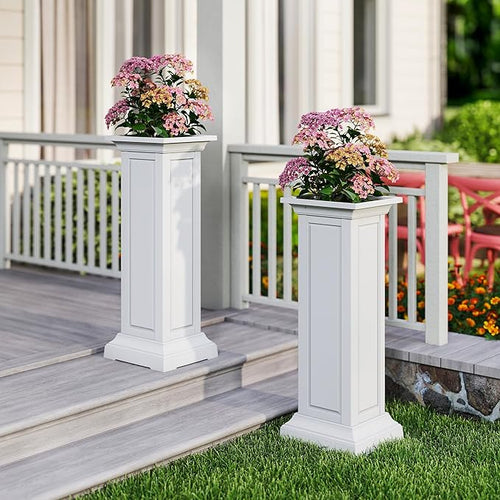36in Tall Resin Planter Set of 2,Large Outdoor Planter for Porch, Garden, and Balcony, Weight-Bearing Top, Weather-Resistant, Classic Estate Design for Flowers and Trees(Ashen)
