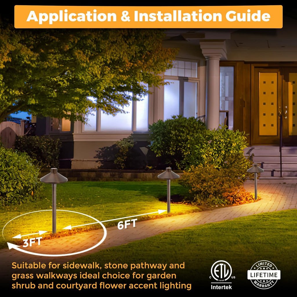 Solid Brass Low Voltage Landscape Pathway Lights (6.7'' Shade, 21.9'' Tall), 12V AC/DC Heavy Duty LED Path Lights Outdoor Wired, Antique Bronze Walkway Lights Without G4 Bulb, 4 Pack