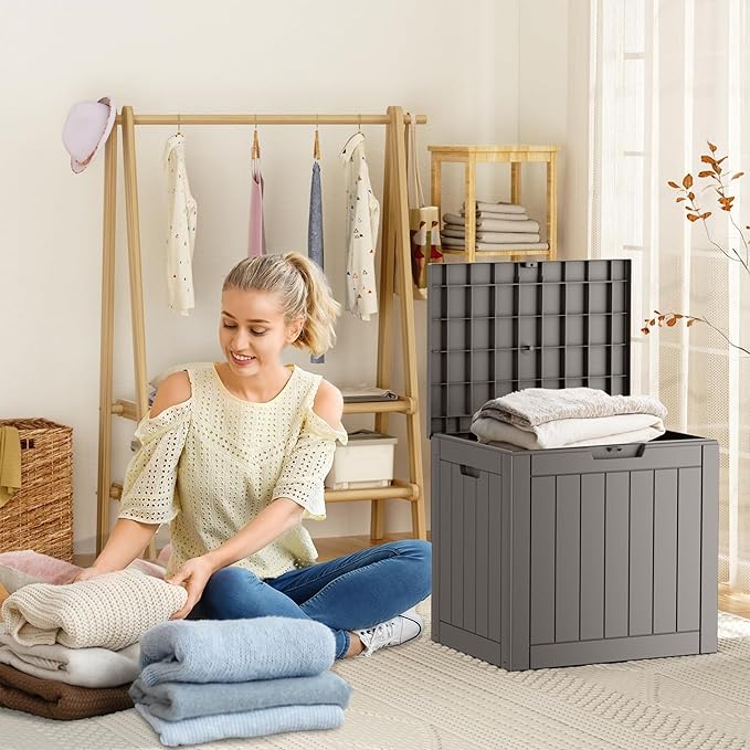 30 Gallon Outdoor Storage Box, Large Resin Deck Box for Patio Cushions, Garden Tools, Pool Accessories, Waterproof and Lockable Design, Storage Bench for Backyard & Deck(Gray)