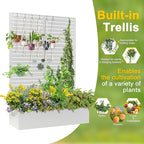 FENCY Metal Raised Garden Bed with Trellis, Metal Planter Box with Trellis, Garden Box for Climbing Plants Vegetable, 47" Lx16 Wx71 H Garden Bed with Drainage Holes(White-Louvered)