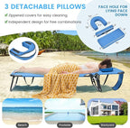 GYMAX Tanning Chair, 350lbs Beach Lounge Chair with Face Hole, Washable Pillow & Carry Strap, Adjustable Folding Chaise Lounge, Layout Lounger for Outside, Patio, Poolside, Lawn (2, Blue)
