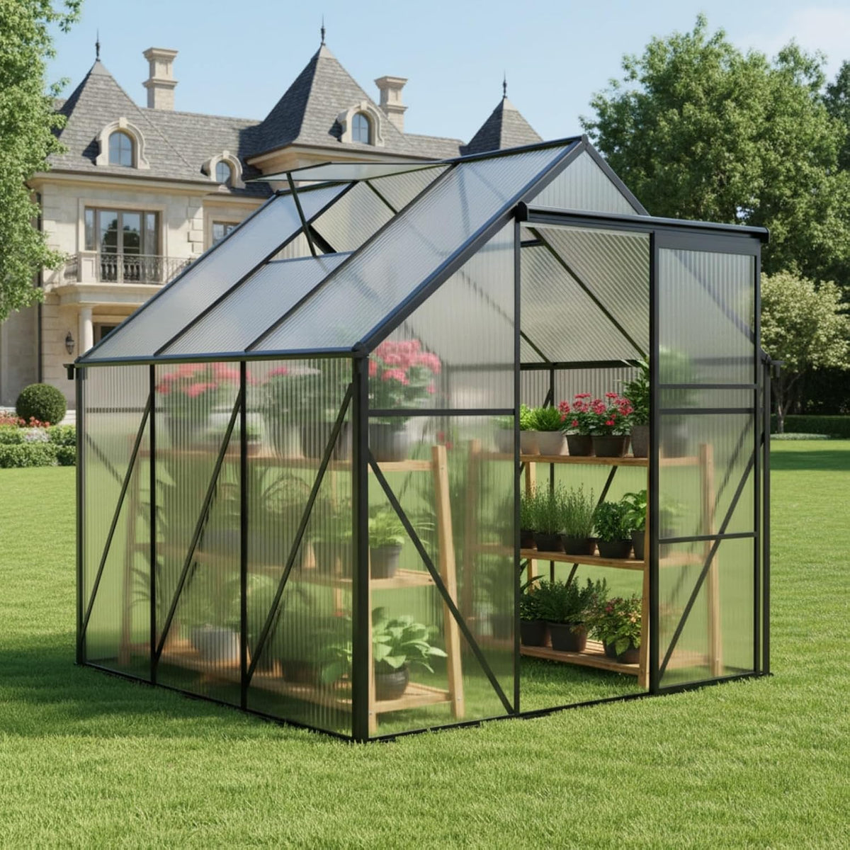6x6 ft greenhouse, walk-in polycarbonate greenhouses with sliding, main product view