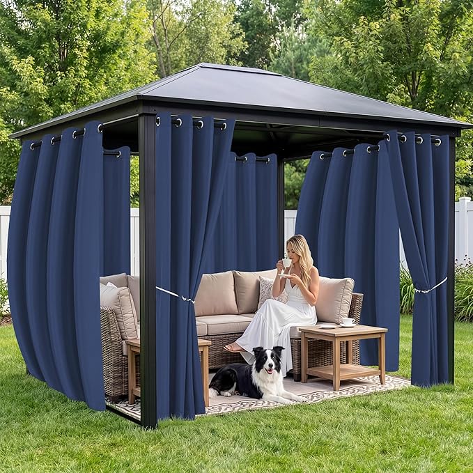 Outdoor Curtains for Patio Waterproof 6 Panels - Windproof, Privacy, Weatherproof Outside Drapes for Gazebo Pergola Porch, Grommet Top and Tab Bottom, 54x108 Inch, Navy