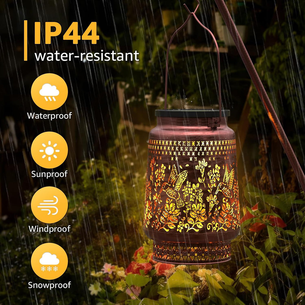 FUYO Solar Lanterns Outdoor Waterproof, Hummingbird Metal Hanging Solar Lights Outside Decorative for Backyard Patio Yard Pathway Porch, Garden Decor Birthday Gifts for Women Mom Grandma