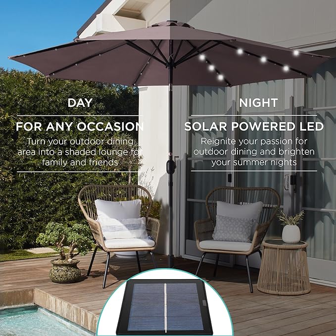 Best Choice Products 10ft Solar Polyester LED Lighted Patio Umbrella w/Tilt Adjustment and UV-Resistant Fabric
