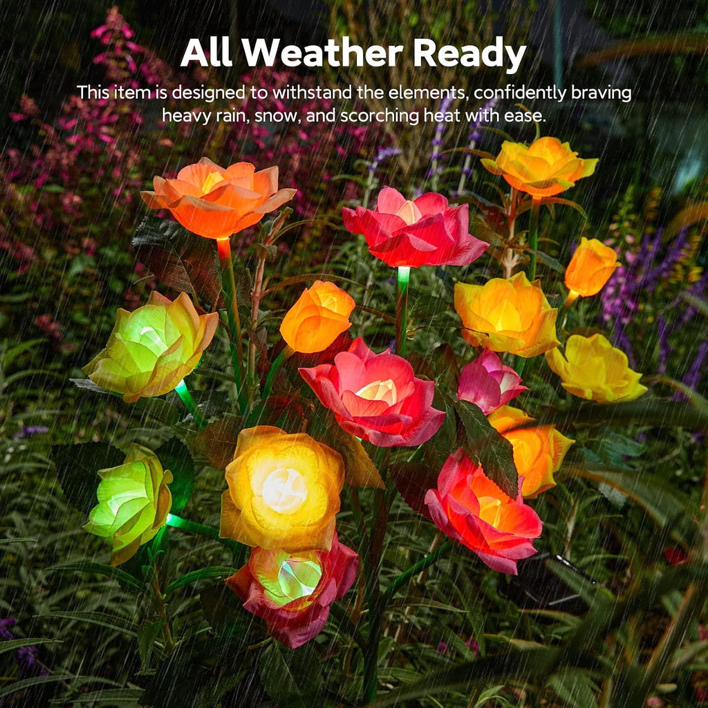 RECHOO Solar Garden Lights Outdoor 10Pack, Solar Flower Lights with 50 Rose | Multi-Color Changing LED Waterproof Solar Lights, Garden Decor for Landscape Pathway, Gifts for Women
