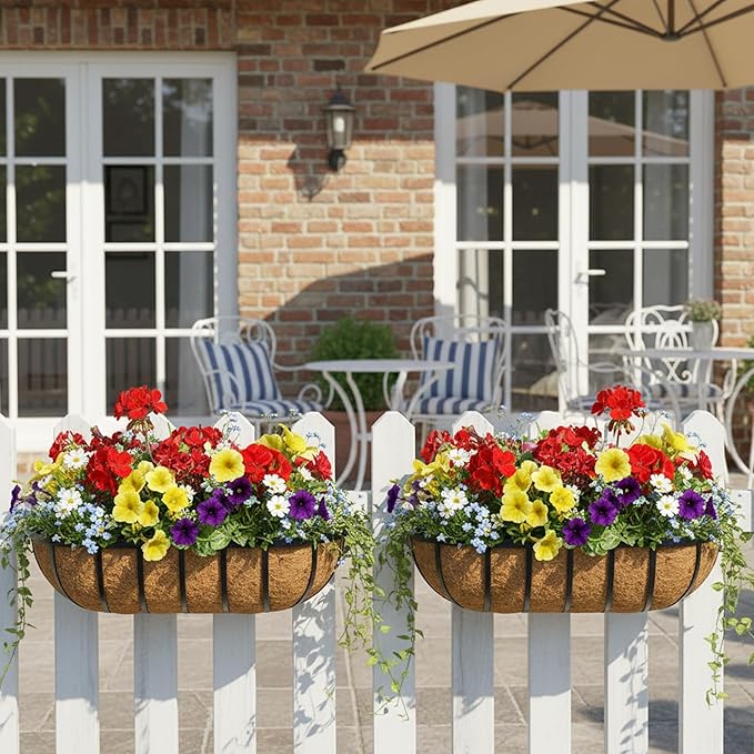 English Inviting Horse Trough Balcony Planter With Coconut LinerMetal Wall-Mounted Planter Box Deck Window Box 16 Inch (2 Pack)