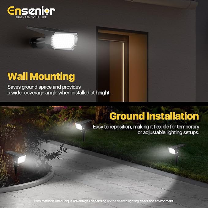 Ensenior Solar Spotlights Outdoor, 56 LEDs Brightness Adjustable 6500K LED Solar Garden Lights, Halloween Christmas Landscape Lighting for Flag/Yard/Pathway, IP65 Waterproof - 4 Pack