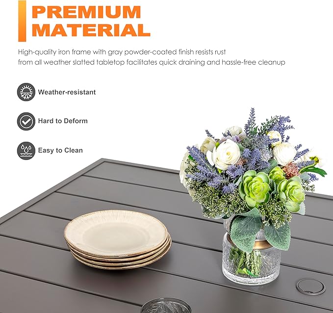 NUU GARDEN 7-Piece Outdoor Dining Table Set, All Weather Table with Umbrella Hole & 6 Patio Textilene Chairs - Outdoor Furniture for Porch, Backyard, Garden, Poolside and Deck