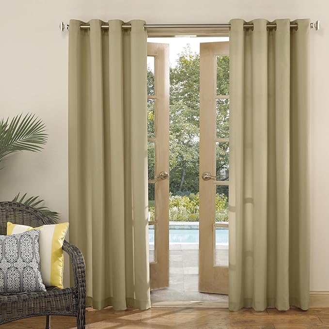 Sun Zero Marina Indoor/Outdoor UV Protectant Energy Efficient Grommet Curtain Panel, 54" x 95", Khaki
