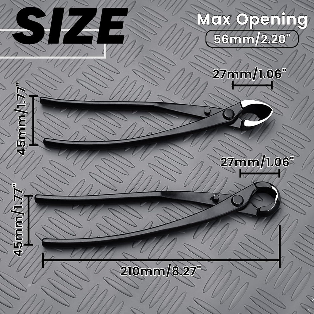 bonsai tool set - 8" concave cutters and showing dimensions