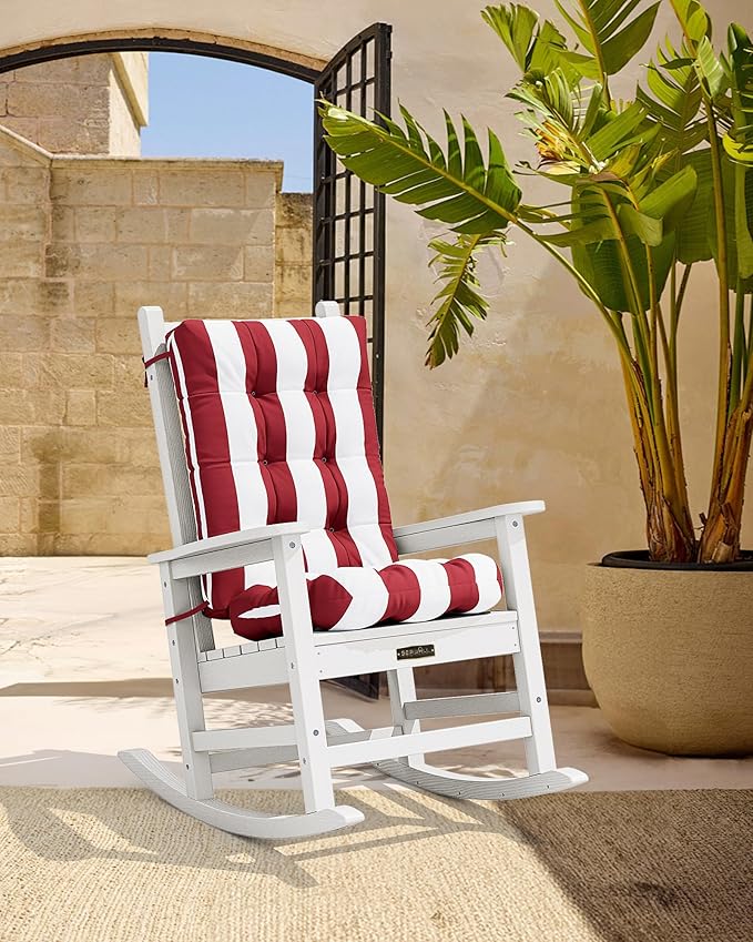 SERWALL HDPE Outdoor Rocking Chair Cushion Set of 4, Memory Foam Cushion Red White