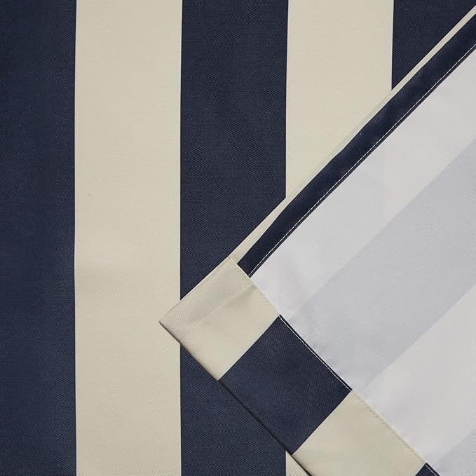 Exclusive Home Canopy Stripe Indoor/Outdoor Grommet Top Curtain Panel, 54"x84", Navy / Sand, Set of 2