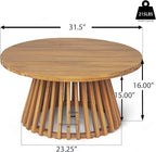 Merax Patio Outdoor Acacia Wood Round Coffee Table for Backyard, Lawn, Balcony, Teak Finish