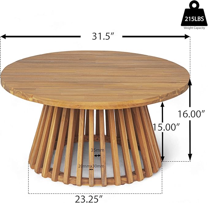 Merax Outdoor 4-Piece Acacia Wood Conversation Set - Patio 3-Seat Loveseat Sofa w/Coushion, 2 Armchair and Round Coffee Table for Backyard, Lawn, Balcony, Beige + Teak