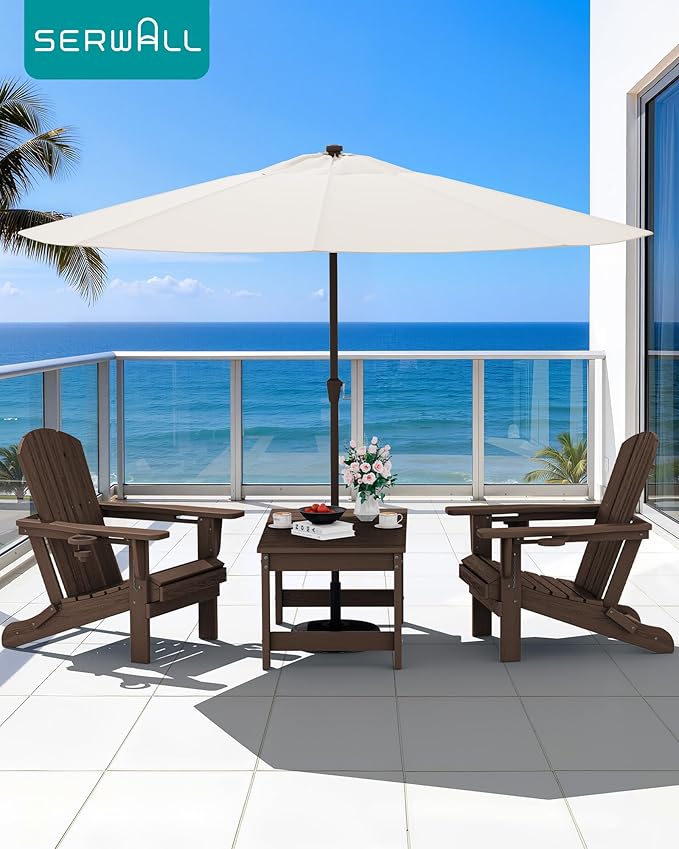 SERWALL Outdoor Coffee Table with 1.69" Umbrella Hole, HDPE Patio Coffee Table for Outside, Rectangle, Coffee