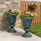Athena Collection 20''H Bronze Garden Plastic Urn - Vintage Tall Large Planter for Indoor Outdoor Patio Porch, 2 Pieces Flower Pot, Dark Green