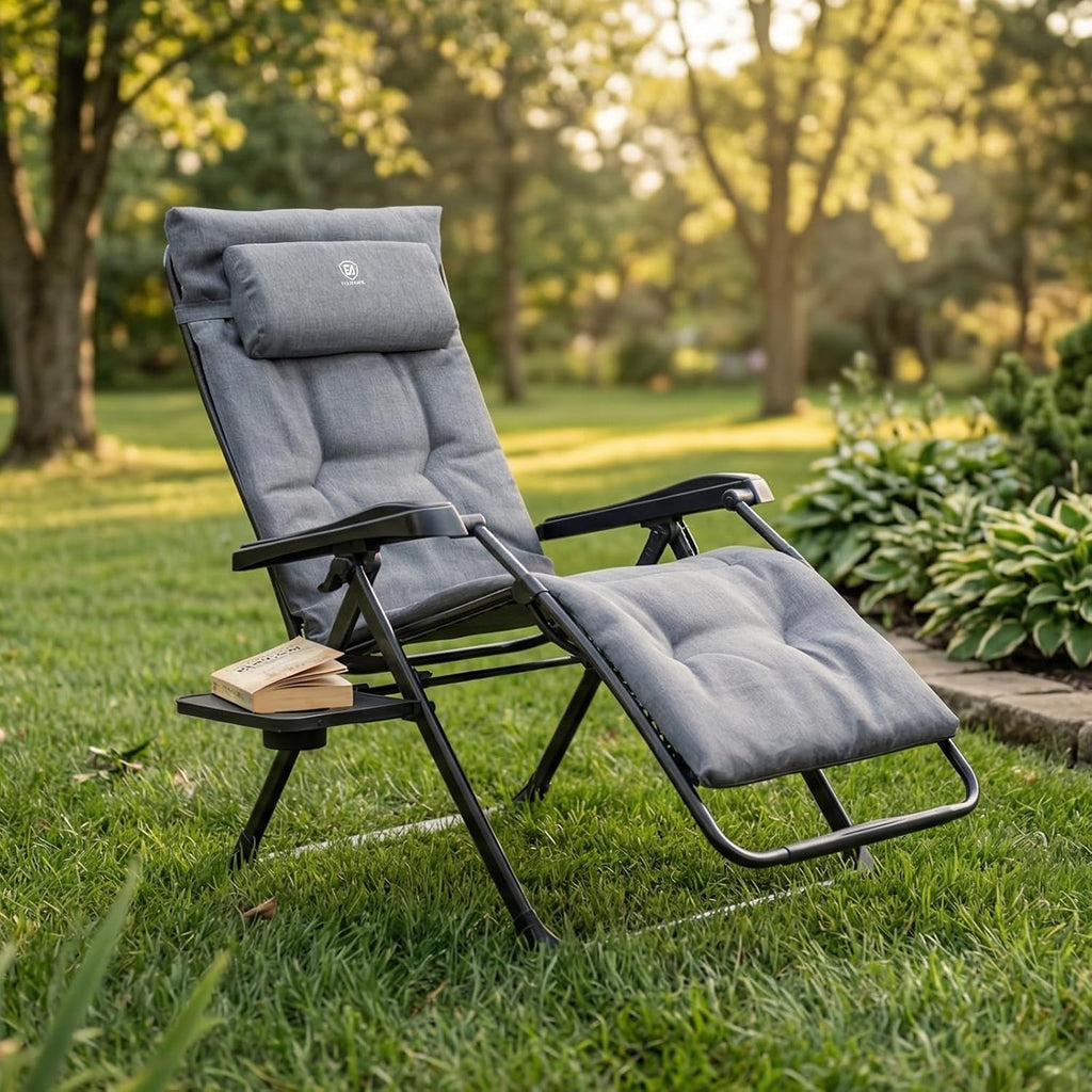 EVER ADVANCED Aluminum Zero Gravity Chair, 2.4" Padded, 350 lb Capacity | Oversized Reclining Lounge Chair with Adjustable Headrest and Side Table, Foldable for Camping, Patio, Lawn and Indoor Use