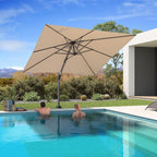 PURPLE LEAF 8' X 8' Patio Umbrella for Pool 7' High Offset Outdoor Cantilever Umbrella Swimming Pool Umbrella with 360°Rotation for Poolside Beige