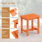 LUE BONA Outdoor Side Table Set of 2, HDPS Small Outdoor Table, Adirondack Side Table, Outside End Table for Patio, Porch, Deck, Pool, Weather Resistant/Easy Maintenance/Indoor or Outside Use, Orange