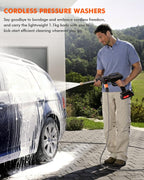 21v cordless pressure washer with 2 * 2ah shown in use