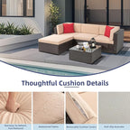 Vongrasig 5 Piece Patio Furniture Sets, All-Weather PE Rattan Wicker Outdoor Sectional Couch, Small Patio Conversation Set with Glass Table for Garden Pool, Beige