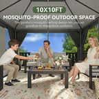 Aoxun 10x10 Outdoor Gazebo with 50FT LED Hanging Lights Metal Frame Canopy with Double Roofs Heavy Duty Party Tent and Shelter with Mosquito Netting and Privacy Screen for Backyard, Lawn, Garden(Gray)
