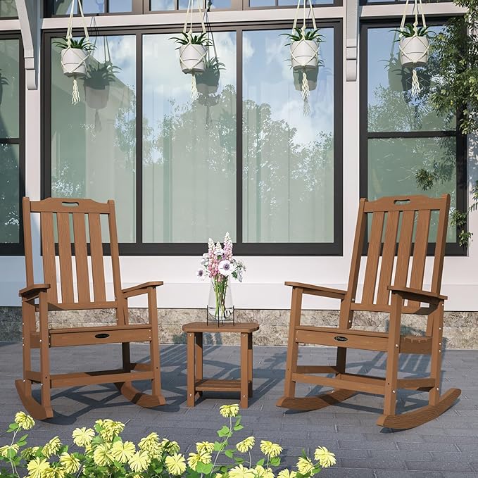 Oversized Rocking Chair Set of 8, Outdoor Rocking Chair for Adults, All Weather Resistant Porch Rocker for Lawn Garden, Wood