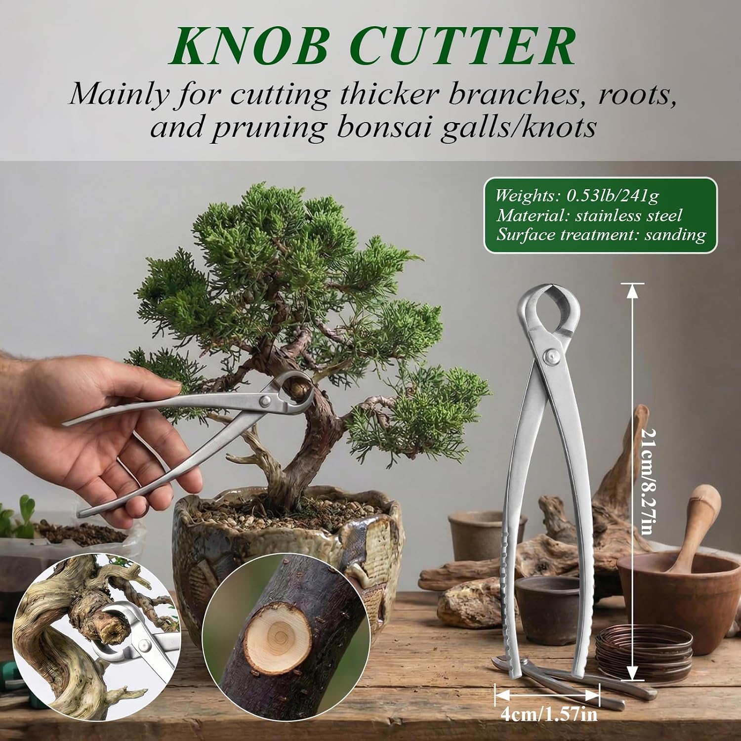 Bonsai Tools Set 3-Piece – Knob Cutter, Concave Cutter & Scissors for Trim | High-Carbon Steel, Ergonomic Non-Slip Grip, for Bonsai Tree Pruning & Shaping, Portable Storage Bag