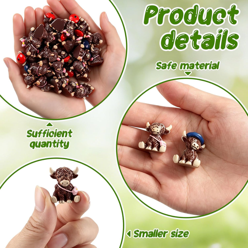 Weysat 40 Pcs Mini Highland Cow Figurines, Tiny Resin Farm Animals for DIY | Cute Miniature Highland Cow Statues, Small Cows to Hide, Garden Accessories Decor, Micro Craft, for DIY Outdoor Landscape