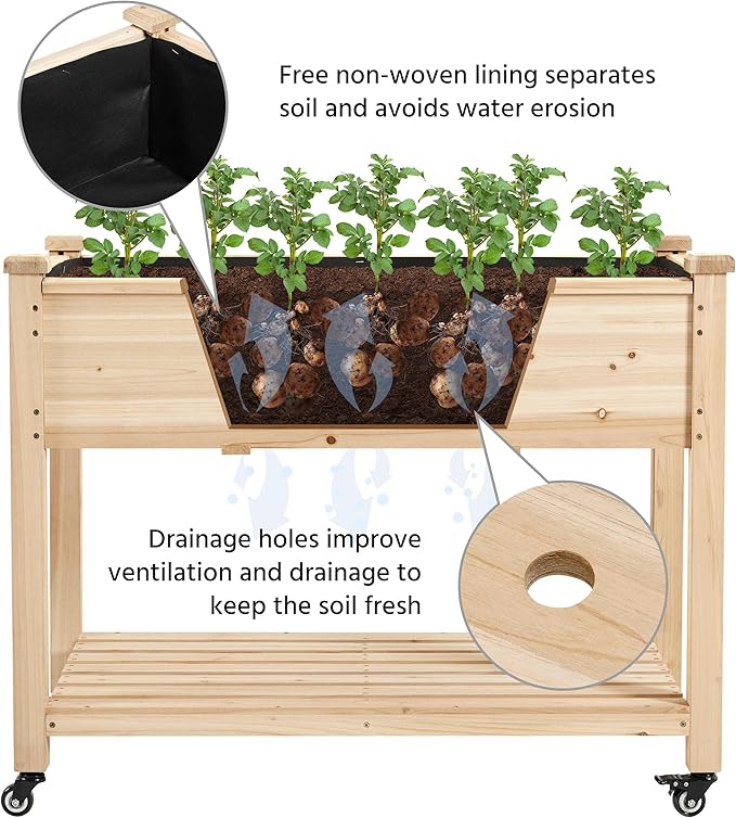 Yaheetech 42x23x33in Wooden Raised Garden Bed with Wheels Horticulture Flower Planter Boxes Elevated Vegetables Growing Bed for Grow Herbs and Vegetables, 2 PCS