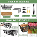 ZeeDix 3 Pack Metal Window Box for Railings, 24 Inch Over Railing Planter Boxes with Coco Liners, Hanging Flower Box Planters for Outdoor Fence Deck Porch Balcony & Patio