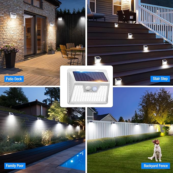 Peasur Solar Lights Outdoor Waterproof, 3Pack 140LED Bright Motion Sensor Security Lights 3 Modes, Solar Powered Fence Wall Light for Garden Yard Outside(Cool White)