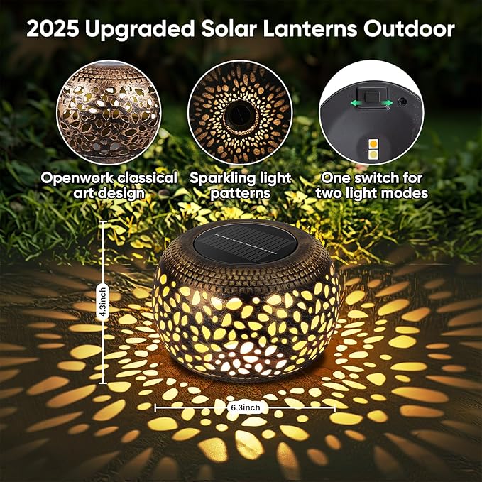Solar Lantern Outdoor Patio Decor: Solar Lanterns Outdoor Waterproof Hollow Out Retro Metal Solar Powered, Outside Yard Porch Garden Balcony Desk Bedroom Indoor Tabletop Decorations 2 Lighting Colors