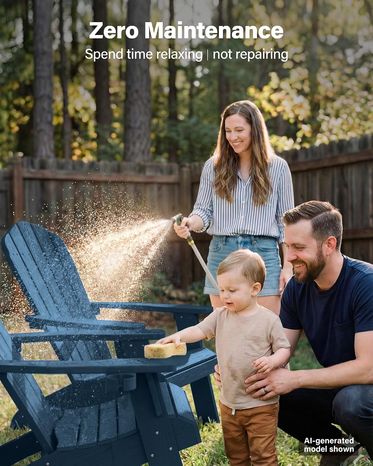 YEFU Oversized Adirondack Chair Set of 4 with Cup-Holder- Navy Blue | Heavy Duty Poly Lumber Outdoor Fire Pit Chair, Weather Resistant, Plastic Chair for Patio, Lawn, Deck, Weight Capacity 450lbs