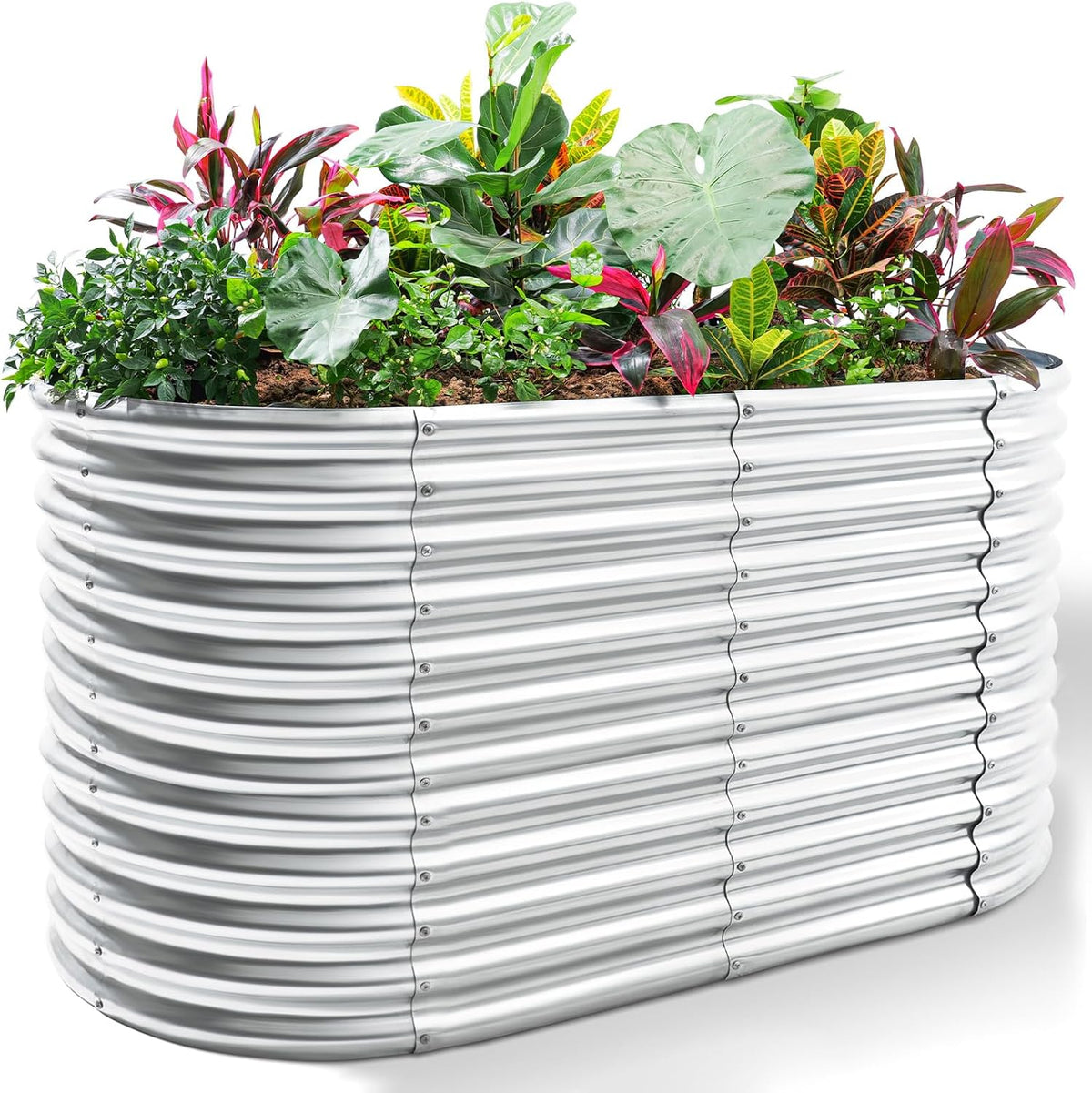 land guard 8x4x3ft oval galvanized raised garden beds, main product view