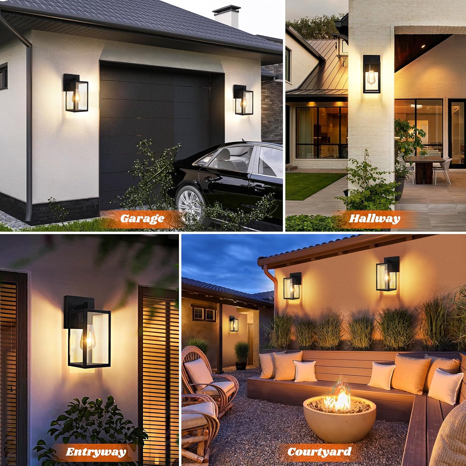 2-Pack Outdoor Wall Lantern, Exterior Waterproof Wall Sconce Light Fixtures, Black Outside Wall Lights with Clear Glass for House, Porch, Front Door, Garage, Patio, Bulbs Not Included
