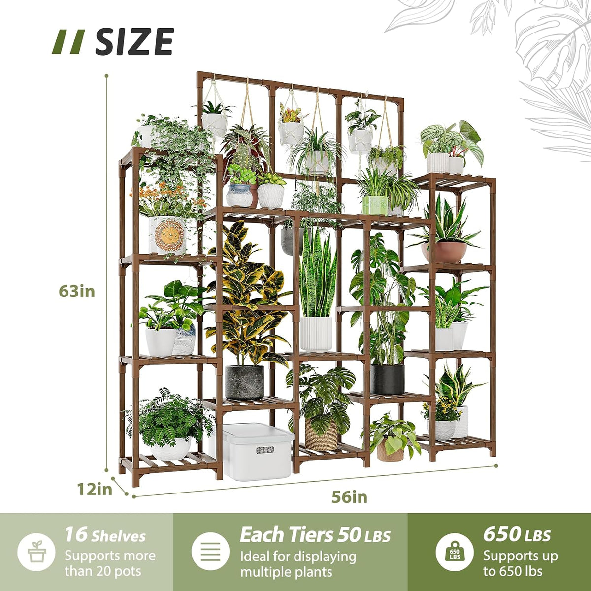 gentingbro plant stand indoor outdoor 63" tall plant showing dimensions