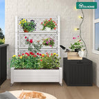 YITAHOME 3.6x1.5x5 FT Planter Box Trellis with Wheels, Large Outdoor Plastic Raised Garden Bed with Drain Plug for Climbing Plants, Grayish-White