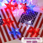 July 4th Red Blue and White Star Lights, 40LED 19FT Patriotic String Lights with Stars Battery Operated, 8 Lighting Modes & Timer, Waterproof Outdoor Independence Day Memorial Day Holiday Party Decor
