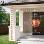 monarch rain chains pure copper lotus cup rain showing dimensions