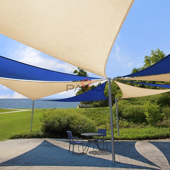 Patio Paradise 18' x 18' x 17'10" Sun Shade Sail Triangle Canopy, Permeable Shade Cloth Fabric Sunlight Block Patio Cover HDPE Deck Awning for Outdoor Backyard Pergolas Roof Shading, Beige