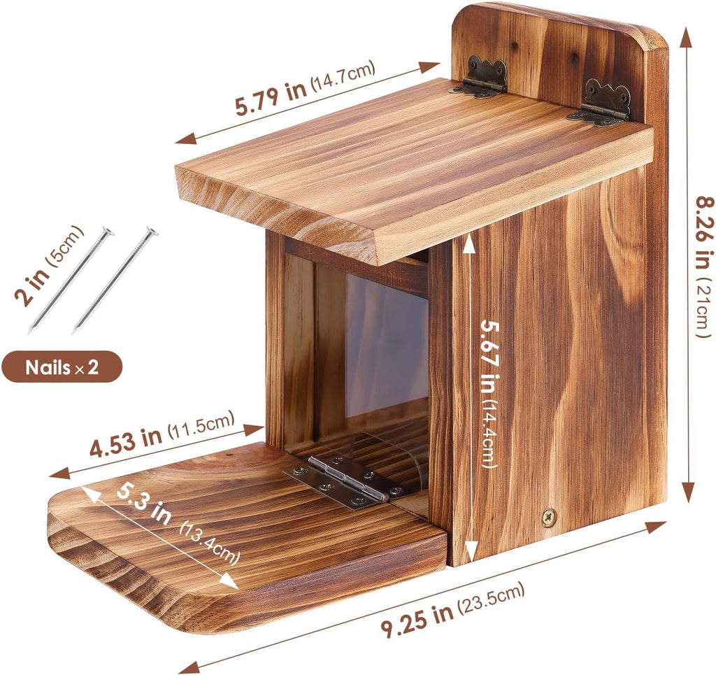 Wooden Squirrel Feeder Box, Sturdy Squirrel Feeding House with Thickness 1.5CM Wood, No Assembly Required, for Backyard Outside Garden (1 PCS)