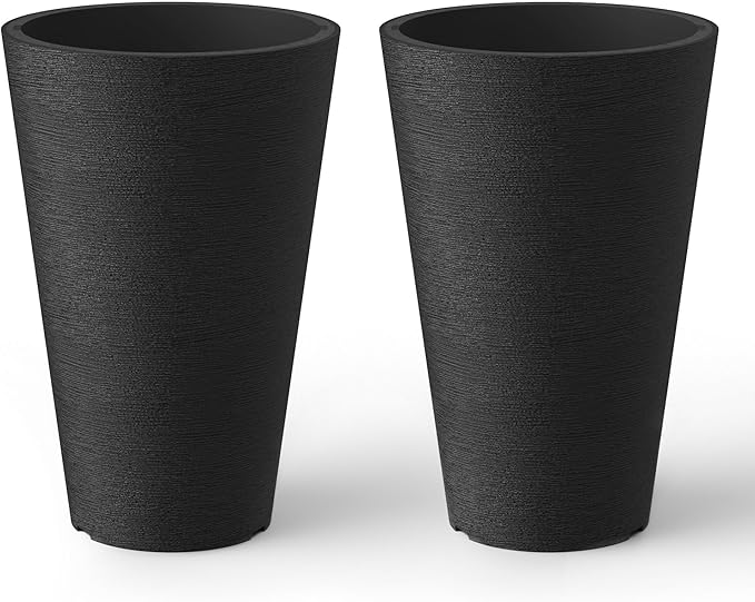 Kante Tall Round Planter Set of 2, 15 Inch Tall Decorative Planter Pots for Outdoor Indoor Garden Patio Front Porch (Brunish Black)
