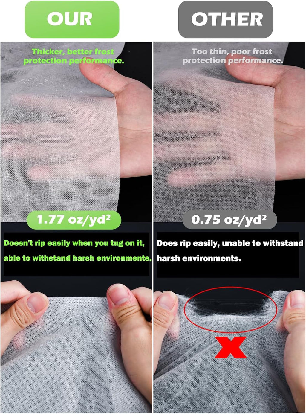 thicker plant covers freeze protection 1.77 oz/yd², 6.5ft showing dimensions