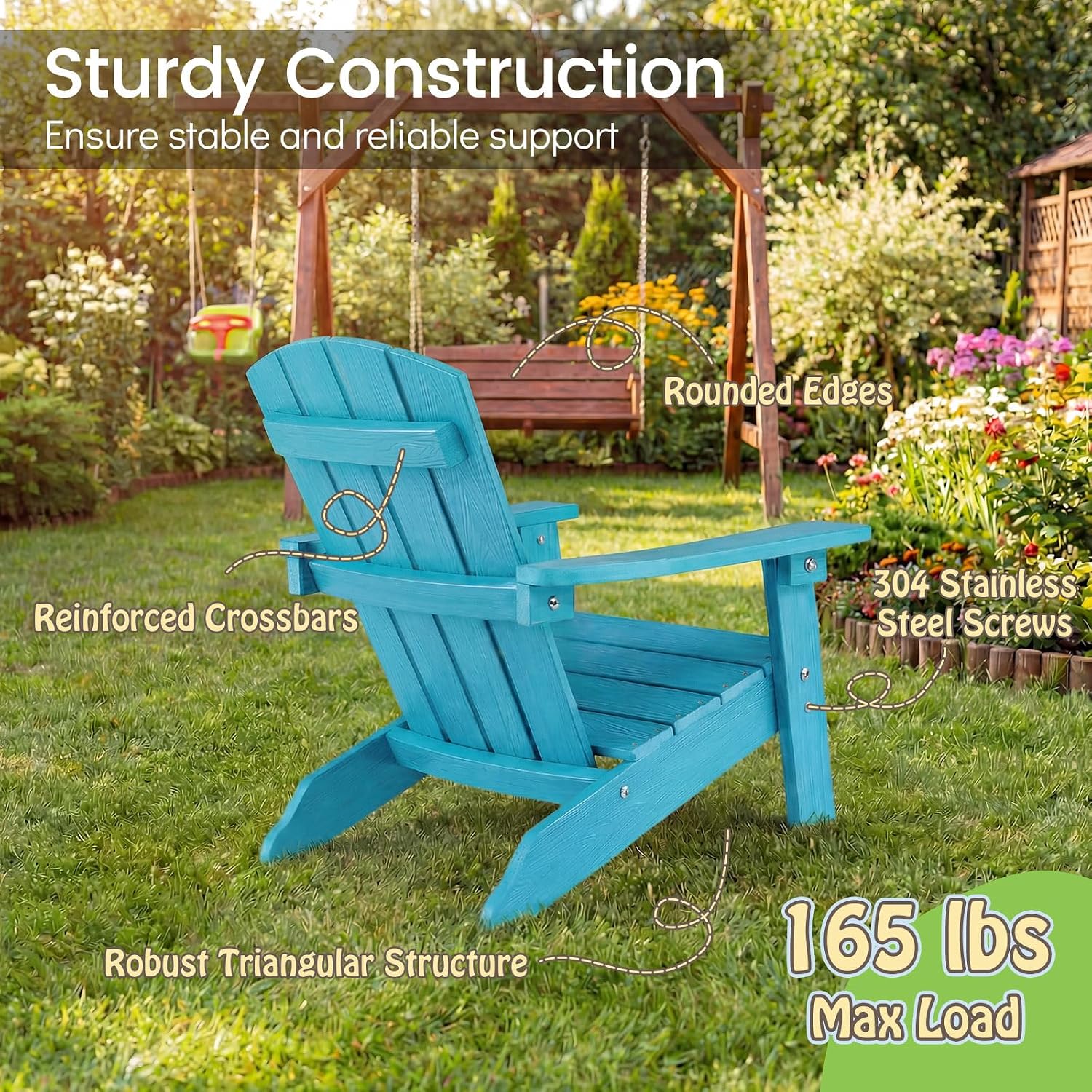 GIANTEX Kids Adirondack Chair Set of 2 for Age 3-8, Turquoise | All-Weather HIPS Children's Outdoor Chair w/Ergonomic Design, Toddler Lawn Chairs, Kids Beach Chair for Garden Patio Backyard