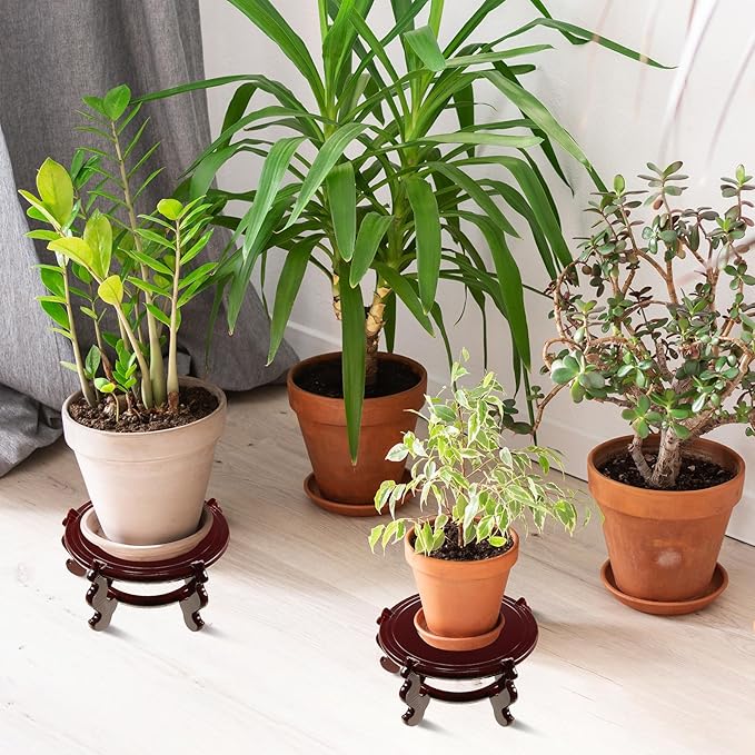 Geetery 2 Pcs 4 to 12 in Wooden Plant Stands Indoor Chinese Oriental Plant Stand for Vase Fishbowl Flower Pot Lamp Redwood Base Vintage Display Rack Decor(4 Inch)