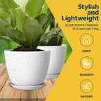 White Gray Plant Pots with Drainage Holes & Saucers 10 Pack, Indoor & Outdoor Stackable Space-Saving Planters for Houseplants & Flowers, (7", 6.7", 6", 5.3", and 4.8" Inches), Durable & Weatherproof