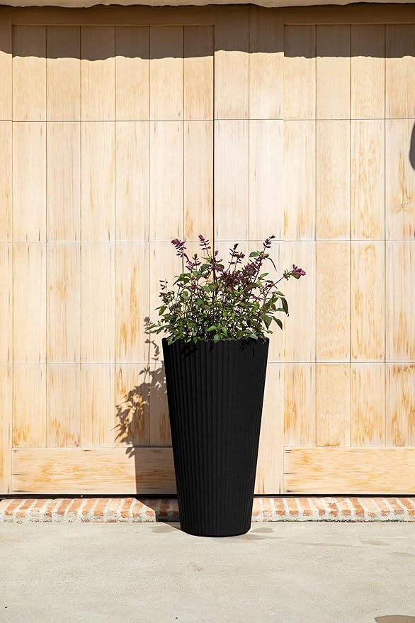 Veradek Demi Series Tall Planter for Porch, Patio, Backyard | Durable Plastic-Stone Composite Material | Modern Décor for Tall Plants, Grasses
