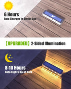 DetarZinLED Solar Step Lights, 12 LEDs 2-Sided Glow, IP68 4 Pack Warm White | IP68 Waterproof, Solar Powered, Auto ON/OFF, Stick on, Sturdy Polycarbonate Shell, for Outdoor Dock, Deck, Flat, Stair, Porch
